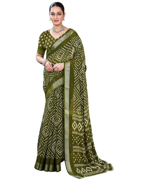 Vasthrlay Bandhani Printed Unstitched Yellow Saree