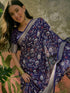 Vasthrlay Womens Printed Unstitched Navy Blue Saree