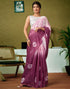 Vasthrlay Chanderi Printed Purple And White Saree With Unstitched Blouse Piece
