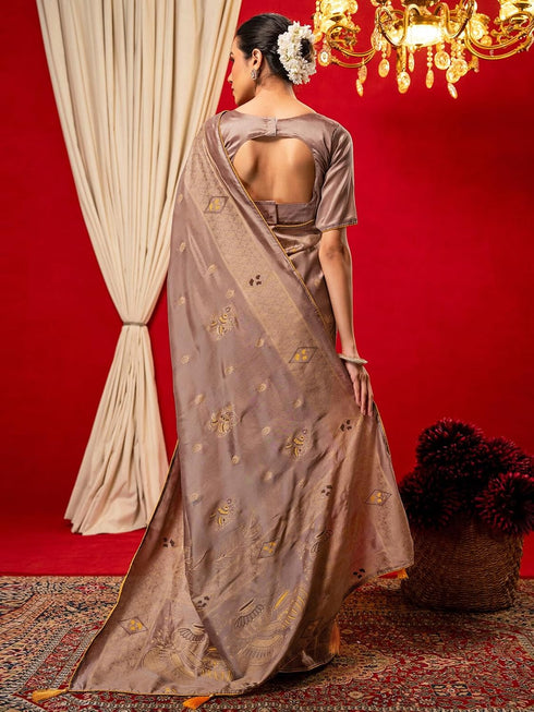 Vasthrlay Vichitra Printed Mauve Saree With Unstitched Blouse Piece