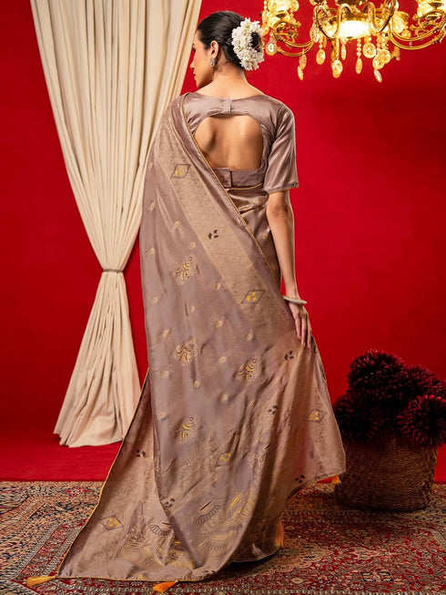Vasthrlay Vichitra Printed Unstitched Maroon Saree