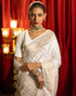 Vasthrlay Jacquard Kanjivaram Unstitched Cream Saree