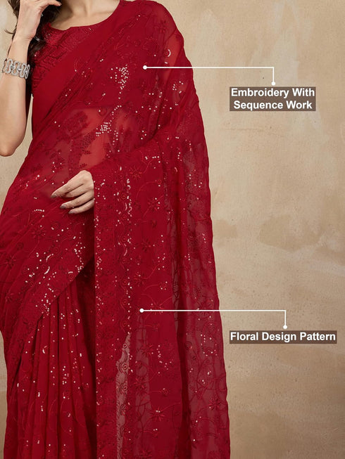 Vasthrlay Georgette Embroidery Worksaree Black Ethnic Wear