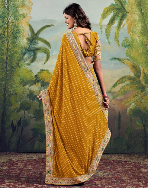 Vasthrlay Georgette Embroidery Unstitched Green Saree