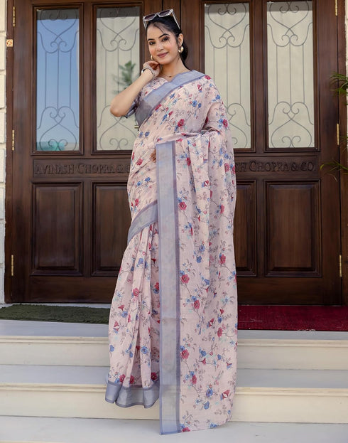 Vasthrlay Womens Printed Unstitched White Saree