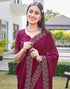 Vasthrlay Georgette Scalloped Rani Pink Saree With Unstitched Blouse Piece