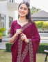 Vasthrlay Georgette Scalloped Unstitched Red Saree
