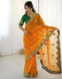 Vasthrlay Georgette Embroidery Yellow Saree With Unstitched Blouse Piece
