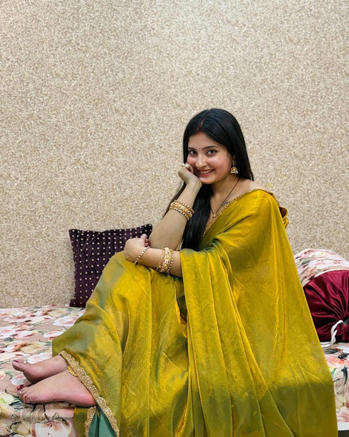 VasthrlayBoarder Unstitched Chhaavaw Mustard Free Ethnic Wear