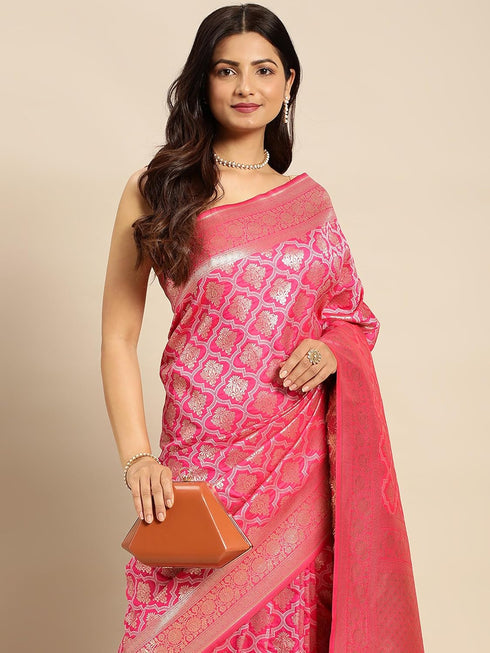 Vasthrlay Jacquard Traditional Unstitched Pink Ethnic Wear