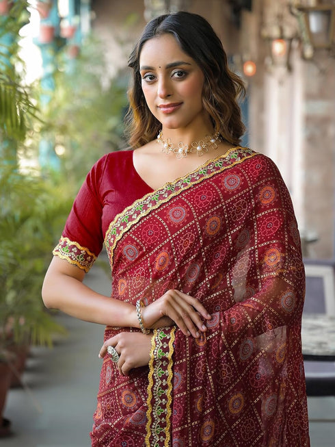 Vasthrlay Georgette Bandhani Dark Saree