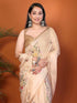 Vasthrlay Multicolour1 Leaf Print Organza Saree With Mustard Piping And Ruched Sleeveless Unstitched Blouse Piece