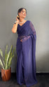 Vasthrlay Navy Blue Georgette Unstitched Saree