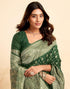 Vasthrlay Kanjivaram Banarasi Wedding Dark Green Saree With Unstitched Blouse Piece
