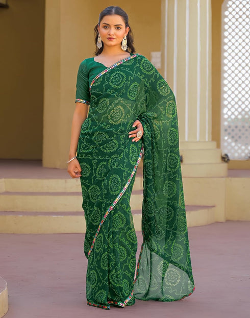 Vasthrlay Georgette Bandhani Unstitched Maroon Saree