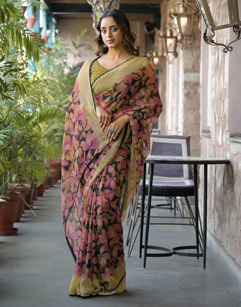 Vasthrlay Chiffon Blouse Maroon Saree