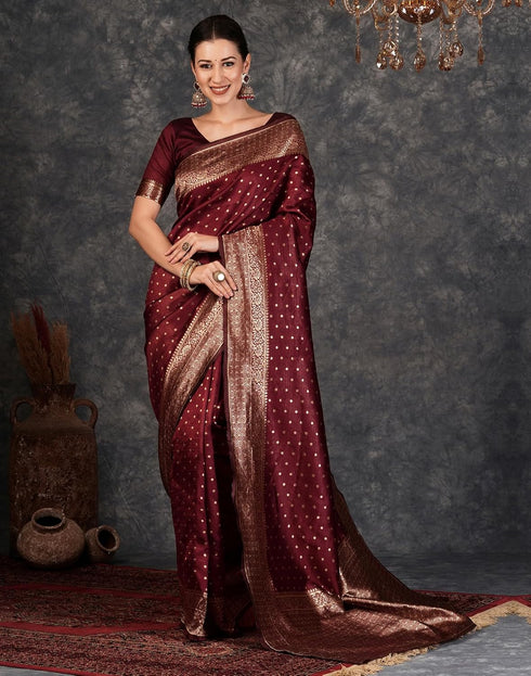 Vasthrlay Womens Jacquard Unstitched Maroon Saree