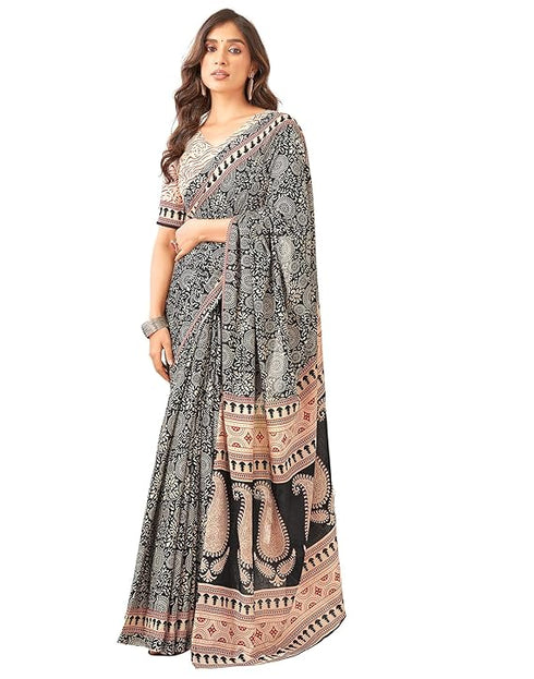 Siril Women'S Pure Cotton Printed Saree With Unstitched Blouse Piece