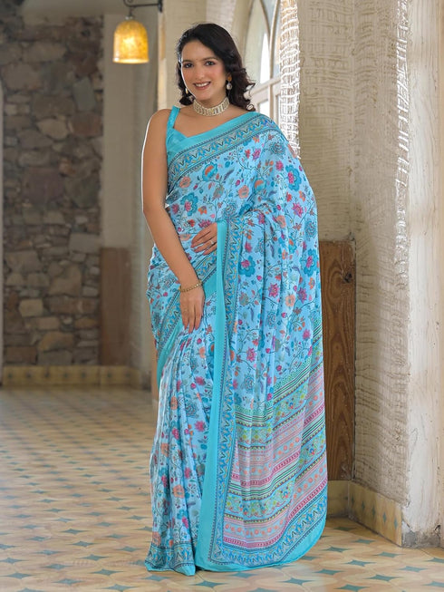 Vasthrlay Womens Printed Unstitched Baby Pink Saree