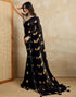 Vasthrlay Georgette Bandhani Black And Yellow Saree With Unstitched Blouse Piece