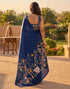 Vasthrlay Womens Printed Unstitched Navy Blue Saree