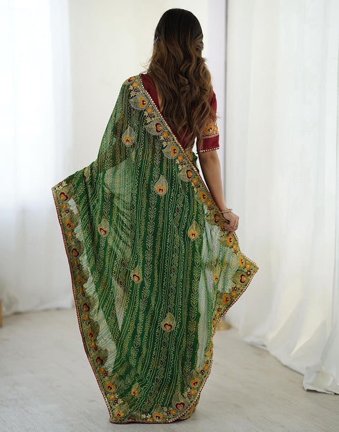 Vasthrlay Georgette Embroidery Unstitched Red Saree