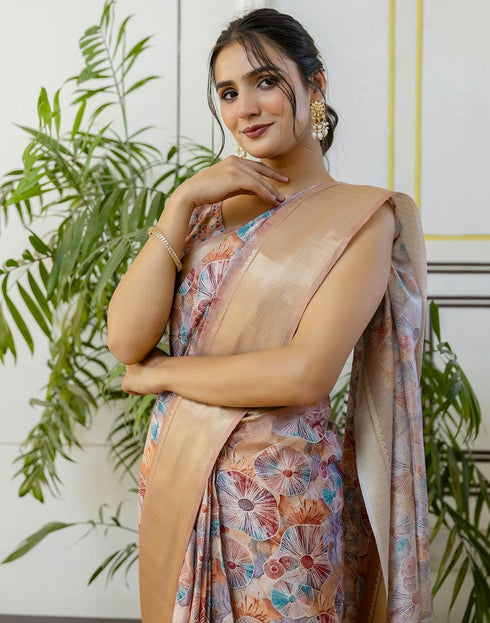 Vasthrlay Womens Striped Unstitched Dusty Pink Saree