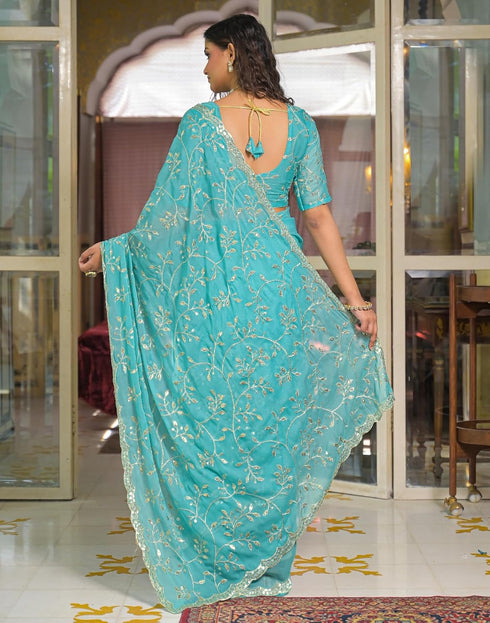 Vasthrlay Georgette Embroidery Unstitched Maroon Saree