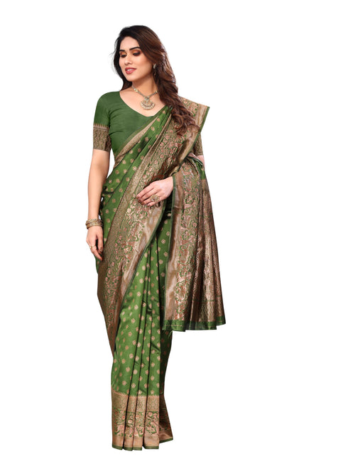 Vasthrlay Pink Kanjivaram Unstitched Saree