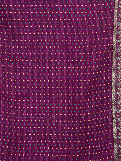Vasthrlay Embroidery Bandhani Unstitched Rama Green Saree