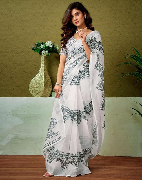 Vasthrlay Womens Cotton Printed Yellow Saree