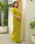 Vasthrlay Chiffon Blouse Green Saree With Unstitched Blouse Piece