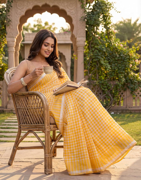 Vasthrlay Chanderi Printed Unstitched Beige Saree
