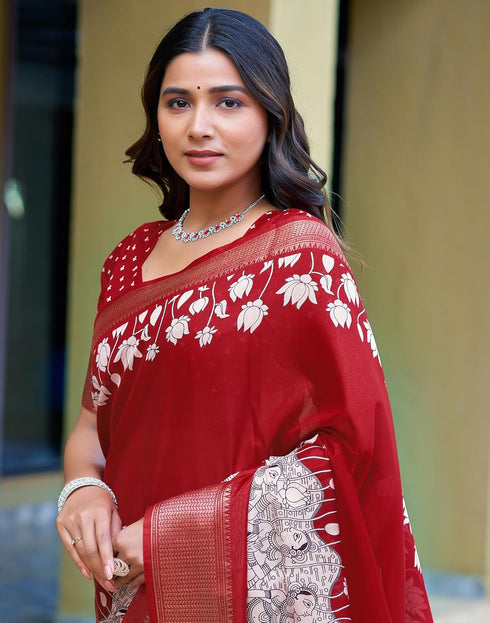 Vasthrlay Printed Weaving Unstitched Red Saree