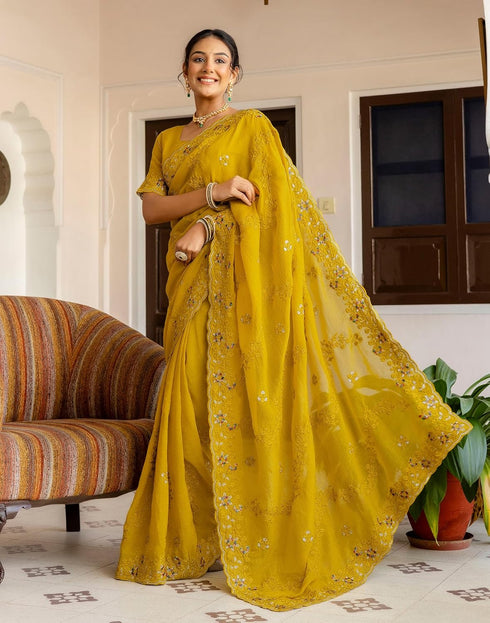 Vasthrlay Embroidery Scalloped Unstitched Maroon Saree