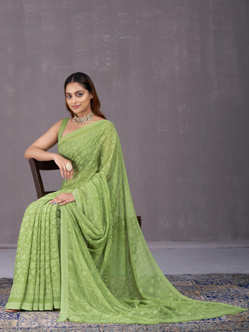 Vasthrlay Orange Chiffon Floral Saree