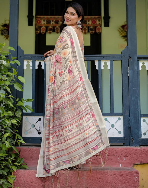 Vasthrlay Womens Printed Unstitched Light Green Saree