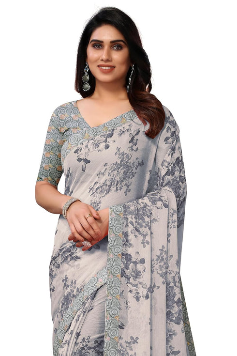 Vasthrlay Fashion Chiffon Printed Grey Ethnic Wear