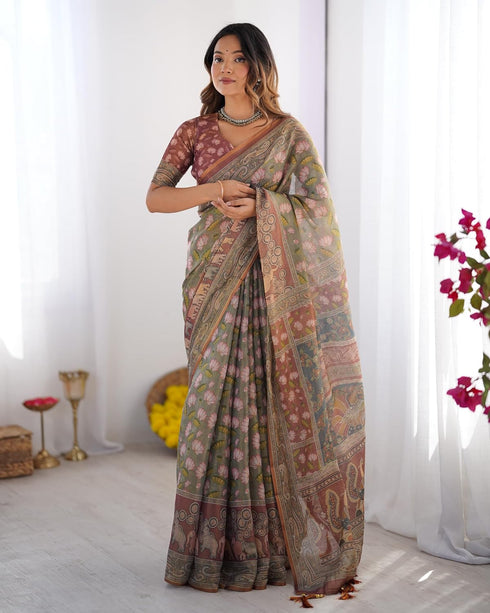Vasthrlay Handloom Grey Beige Traditional Saree