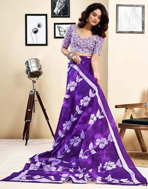 Vasthrlay Womens Printed Unstitched Dark Green Saree