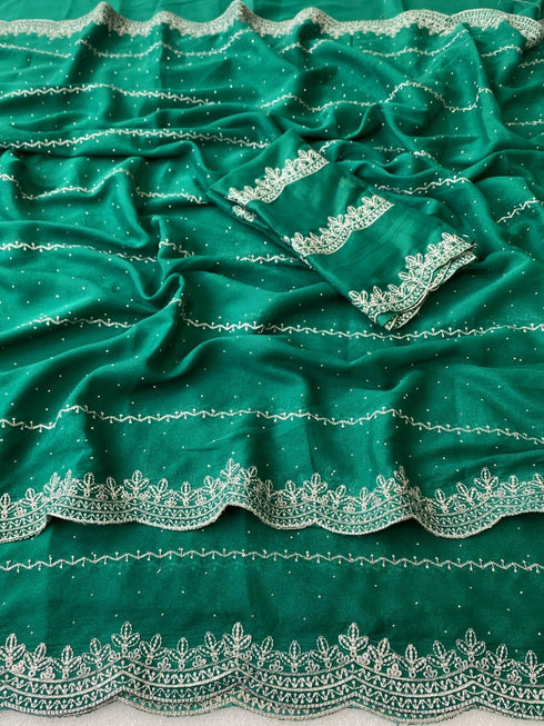 Vasthrlay Blue Embroidery Saree