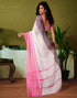 Vasthrlay Womens Cotton Printed White Saree With Unstitched Blouse Piece