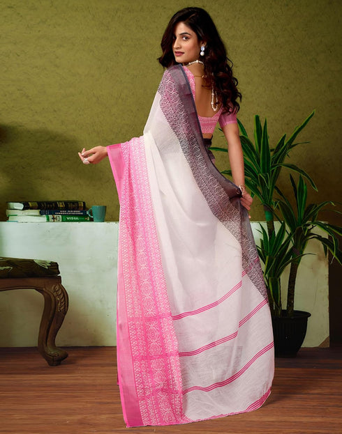 Vasthrlay Womens Cotton Printed Pink Saree