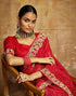 Vasthrlay Bandhani Printed Georgette Sequence Lace Scalloped Border Red Saree with Unstitched Blouse Piece