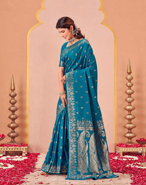 Vasthrlay Kanjivaram Jacquard Unstitched Mustard Saree