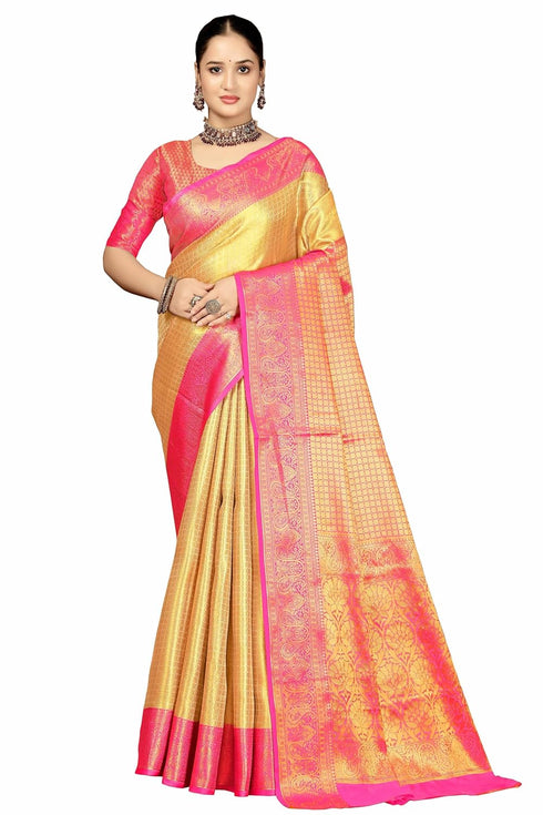 Vsathrlay Gold Kanjivaram Banarasi Festival Ethnic Wear