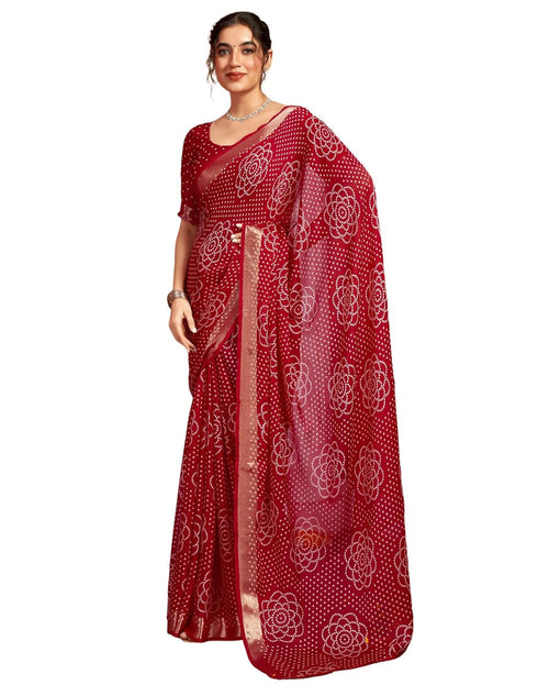 Vasthrlay Chiffon Bandhani Unstitched Dark Green Saree