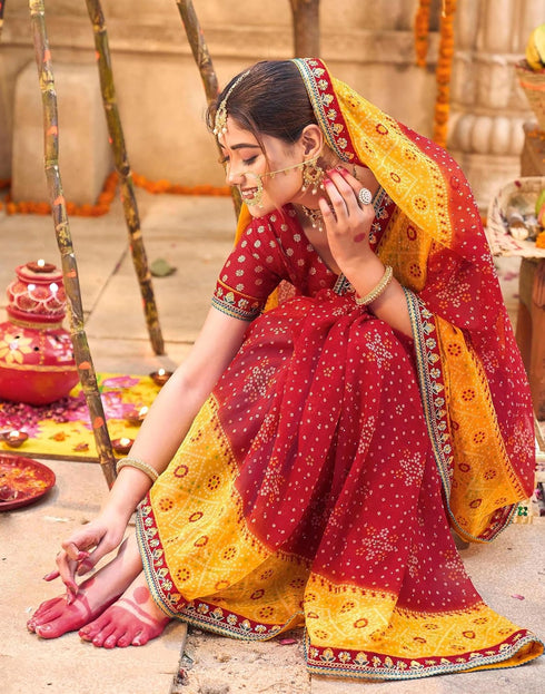 Vasthrlay Georgette Embroidery Unstitched Red Saree