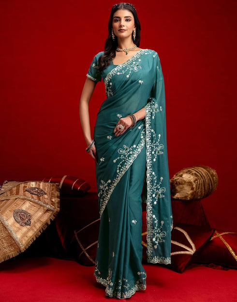 Vasthrlay Georgette Embroidery Unstitched Maroon Saree