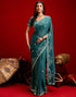 Vasthrlay Georgette Embroidery Teal Blue Saree With Teal Blue Unstitched Blouse Piece